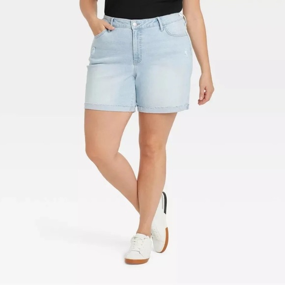 AVA & VIV Women's Plus Size High-Rise Distressed Blue Denim Jean Shorts Size 22W - Picture 2 of 13